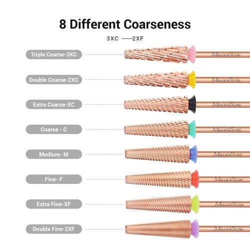 MelodySusie Super Long 5 in 1 Nail Drill Bits, 3/32'' Carbide Tungsten Bits, Suitable for Manicure Pedicure Cuticle Gel Polishing, Professional Advanced Bits, Rose Gold, Series Bit-X, Fine