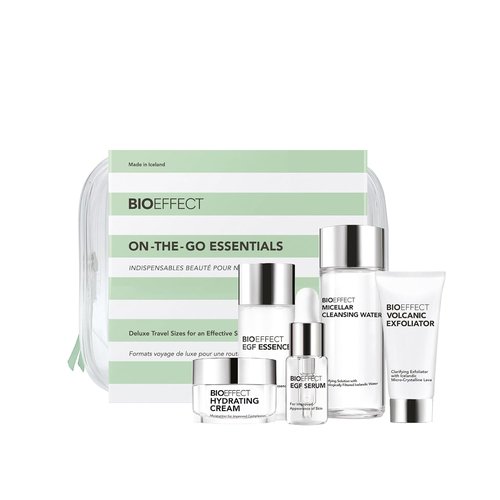 BIOEFFECT Age-Defying EGF Skincare Set - Travel Kit with Serum, Hydrating Cream, Toner & Cleanser