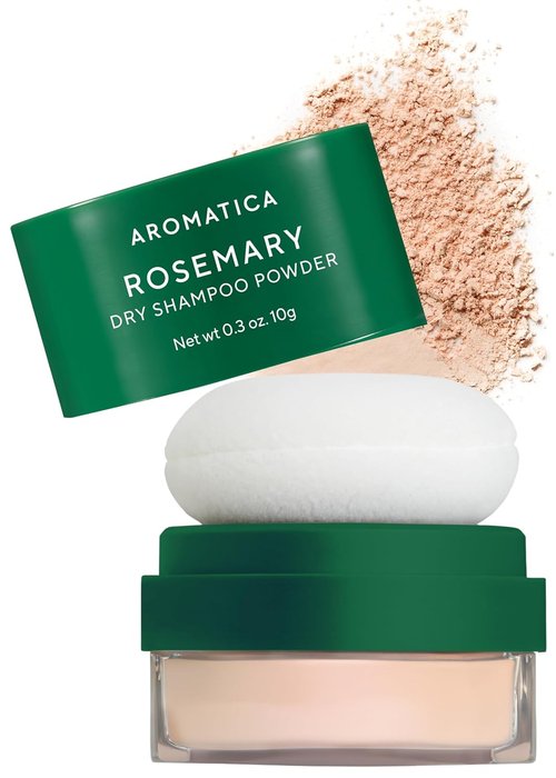 AROMATICA Rosemary Dry Shampoo Powder - Travel Size (10g) | Volumizing, Oil-Absorbing, Talc-Free Hair Care for Women