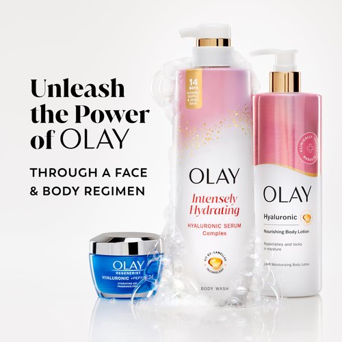 Olay Body Wash for Women, Intensely Hydrating, Hyaluronic Acid Serum Complex, Renews Moisture, Free of Parabens & Phthalates, Vitamin B3 Lameller Technology, For All Skin Types, 20 fl oz