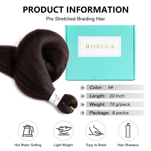 Roeula 4# Medium Brown Pre Stretched Braiding Hair 30 Inch 8 Packs Medium Brown Braiding Hair Pre Stretched Synthetic Braids (4# Medium Brown, 30 Inch (pack of 8))