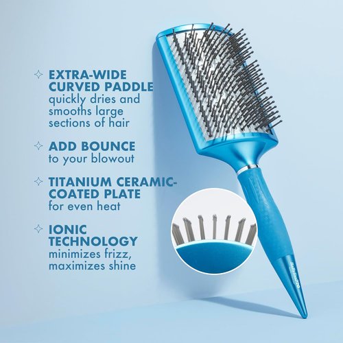 BaBylissPRO Nano Titanium Curved Paddle Brush - Extra-Wide Ionic Blow Dryer Brush for Smooth, Frizz-Free Styling