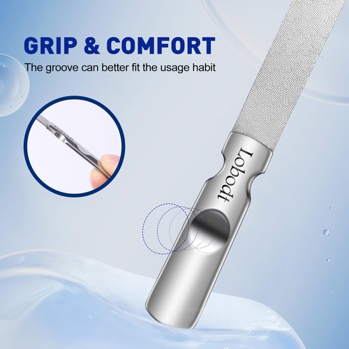 Lobodt Stainless Steel Nail File with Anti-Slip Handle and Leather Case, Double Sided and Files Nails Easily for Men and Woman,Great for Home Salon or Travel Use (2 PCS Metal)