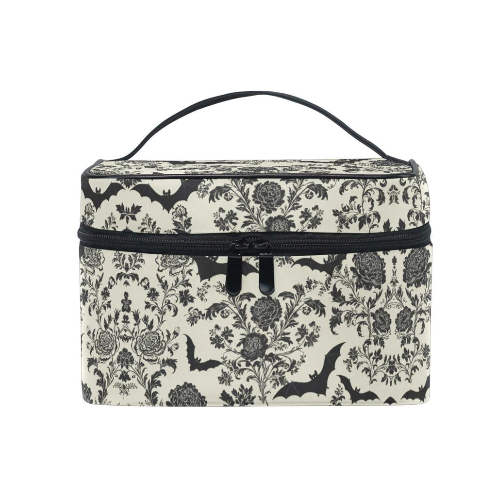 ZOEO Makeup Train Case Bat Retro Flower Korean Carrying Portable Zip Travel Cosmetic Brush Bag Organizer Large for Girls Women
