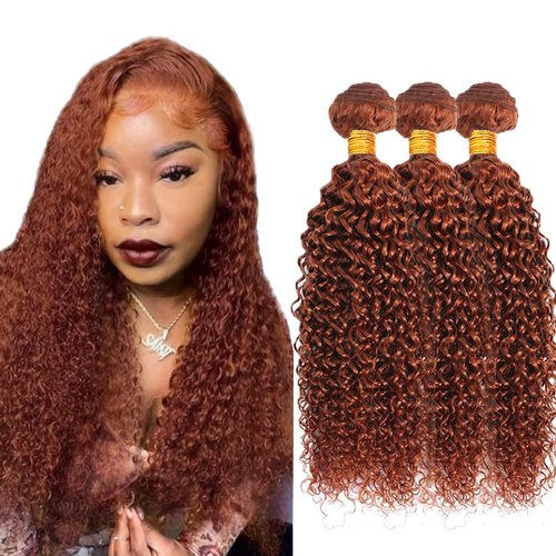 Color 33 Bundles Human Hair Auburn Kinky Curly Bundles 12 12 12 Inch Huxowax Peruvian Virgin Remy Hair Extensions Double Weft Copper Red Kinky Curly Bundle