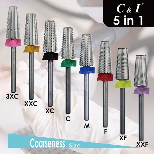 C&I 5 in 1 Multi-function Tapered Shape Nail Drill, Professional Drill Bit for Nail Manicure Machine (XF)