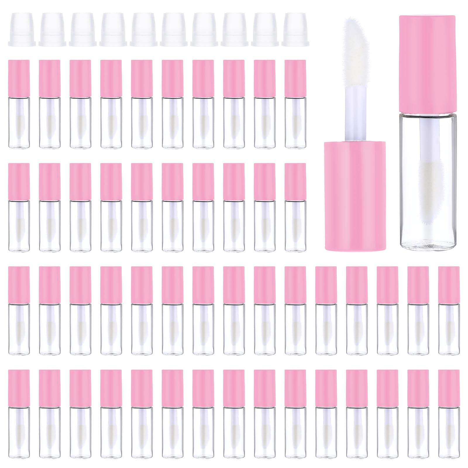 WLLHYF 100 Pcs Mini Lip Gloss Tubes, Refillable Lip Balm Bottle Transparent Empty Containers Travel Personal Cosmetic Inserts Cosmetic Tools Mini Lipstick Containers for Women DIY Makeup (Pink)