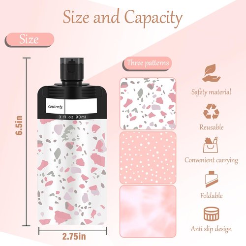 ANNGO 18 Pack Travel Pouches for Toiletries, TSA Approved Travel Pouches for Liquids,Travel Shampoo and Conditioner Pouches,Leak Proof 3oz Travel Squeeze Pouches(Pink)