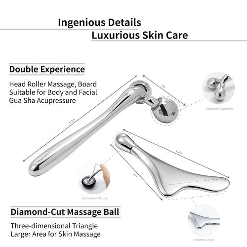 KEZIAHXU Face Roller Massage Skin & Gua Sha Facial Tools, Eye Roller for Puffy Eyes, Cream Applicator for Lift 4-in-1,Massage Tool for Face Neck Eye Body Skin Care. Skin Care Gift for Women.
