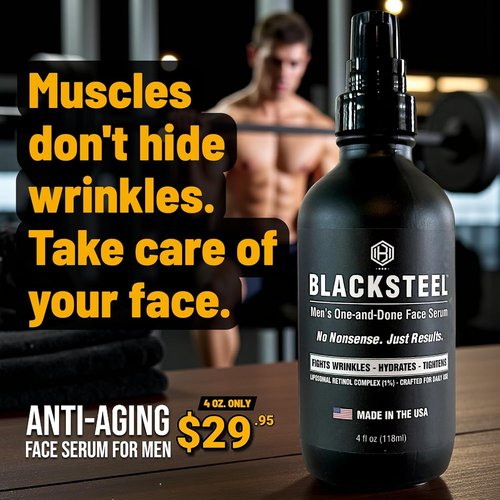BLACKSTEEL Men's Anti-Aging Face Serum - Retinol & Hyaluronic Acid for Wrinkle Reduction | Fast-Absorbing, Non-Greasy | 4 oz