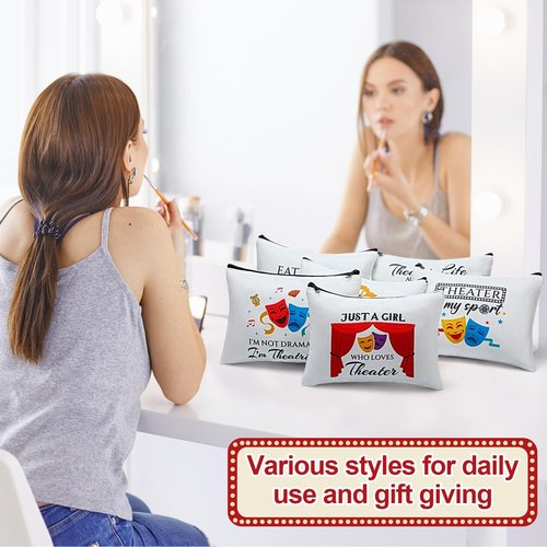 Reginary 6 Pcs Theatre Makeup Bags Musical Theater Gifts for Women Theatre Zipper Cosmetic Bag Broadway Gifts for Drama Theater Actors and Lovers