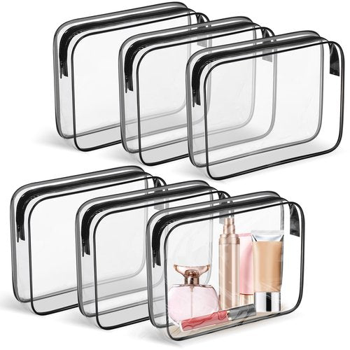 6 Pack Clear Toiletry Bag, TSA Approved Makeup Pouch Water Resistant Portable Travel Organizer, Carry On PVC Cosmetic for Airport Airline Complian
