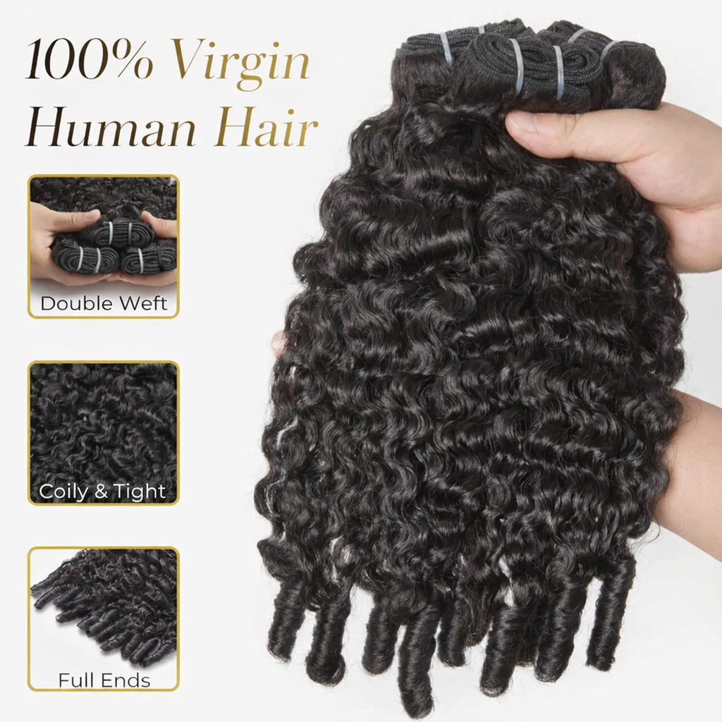 Wequeen 16A Burmese Curly Human Hair Bundles 16 Inch 100% Unprocessed Brazilian Virgin Hair Quick Weave Bundles Human Hair Extensions Real Human Hair, Natural Black