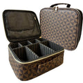 Makeup Bag Organizer – Portable Travel Cosmetic Case with Brush Storage | Large Makeup Train Case for Women | Hard Shell Makeup Suitcase | Vanity & Countertop Organizer (H-Brown)