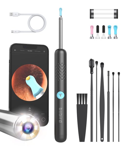 BEBIRD R1 Wax Removal Tool for Ear - Spade Ear Canal Cleaner with Camera 1080P Earscope, Wax Remove Ear Picker with Vari Replacement Tips, Camera with 6LED Light for Ear/Nose/Throat Examination, Blue