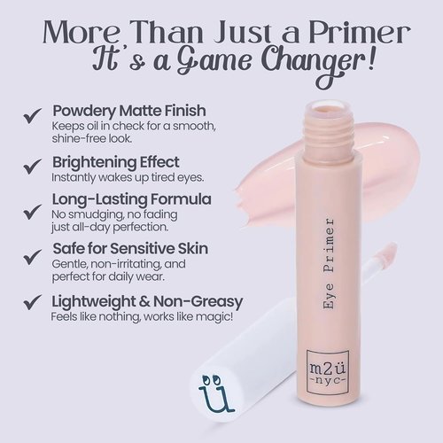 M2U NYC Eyeshadow Primer - Hydrating, Waterproof Formula for Long-Lasting, Crease-Free Wear | Lightweight with Hyaluronic Acid & Vitamin E