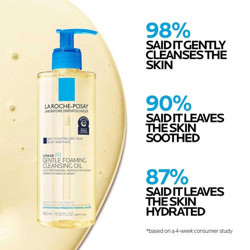 La Roche-Posay Lipikar AP+ Gentle Foaming Cleansing Oil - Hydrating Oil Cleanser for Face & Body, Fragrance-Free