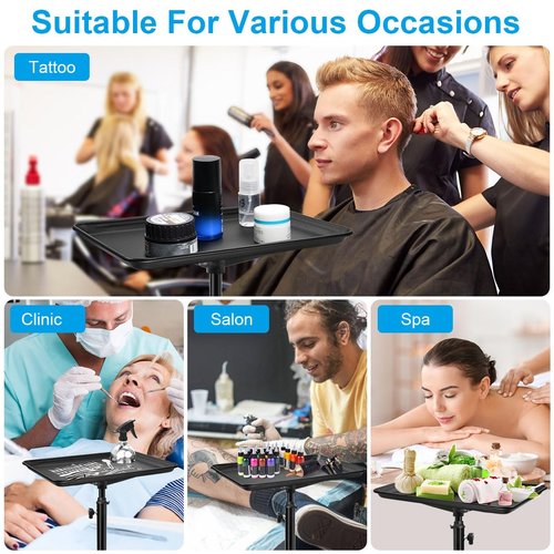 Salon Rolling Tray, Styling Tray Cart with 3pcs Hair Rack, Tattoo Tray Trolley Height Adjustable, Service Storage Tray Trolley for Beauty Salon Clinic Spa