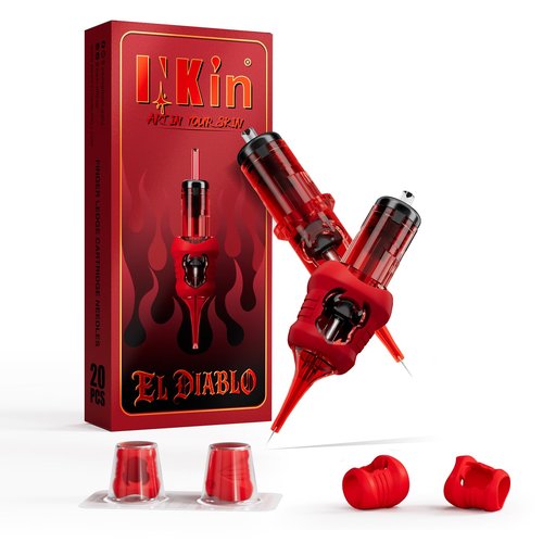 INKin Tattoo Needles with 13mm Extended Tip, 3 Round Liner 0.3mm Tattoo Cartridges with Soft Silicone Grips and Textured Design for Smooth, Stable Ink Flow—Ideal for Tattoo Artists (EL Diablo 1003RL)