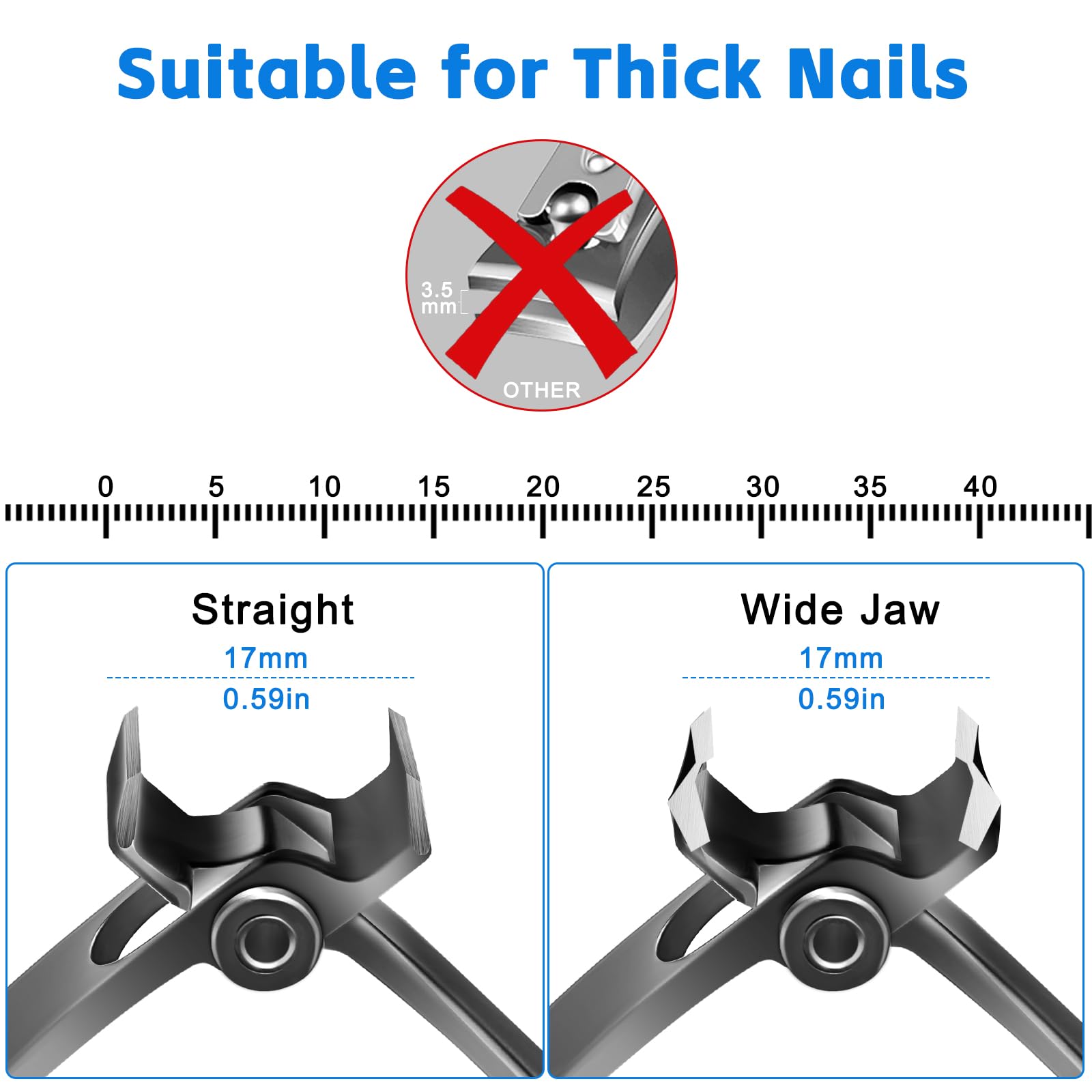 Werlla Toenail Clippers for Thick Toenails, Long Handle Wide Jaw Opening Nail Clippers for Adult, Men, Seniors, Extra Large Heavy Duty Toenail Clippers for Fingernail & (4pcs_Curved_Straight_Black)