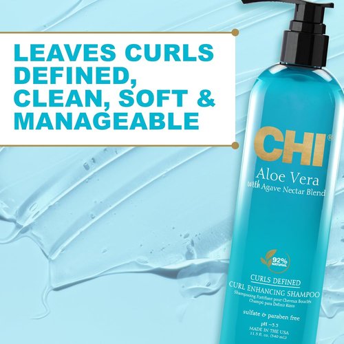 CHI Aloe Vera Curl Enhancing Shampoo - Gently Cleanses & Boosts Moisture for Curly Hair | 11.5 Oz