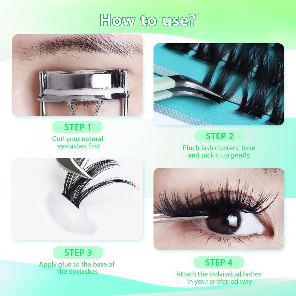 Hannahool 12rows-Large Tray Mixed 8-10-12-14-16mm/Mixed 14-15-16mm/Mixed14mm-16mm/Mixed 18-20mm Wide Stem Individual False Eyelashes Dramatic Black Cluster Eyelashes (Lashes Kit-12-14MM)