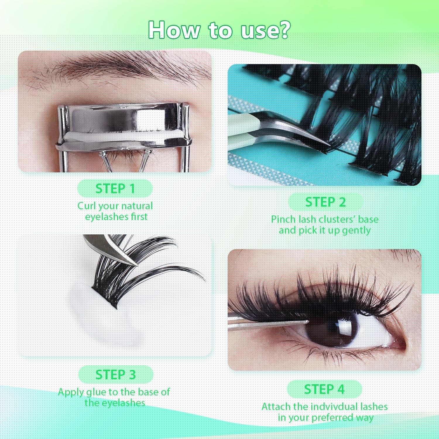 Hannahool 12rows-Large Tray Mixed 8-10-12-14-16mm/Mixed 14-15-16mm/Mixed14mm-16mm/Mixed 18-20mm Wide Stem Individual False Eyelashes Dramatic Black Cluster Eyelashes (Lashes Kit-12-14MM)