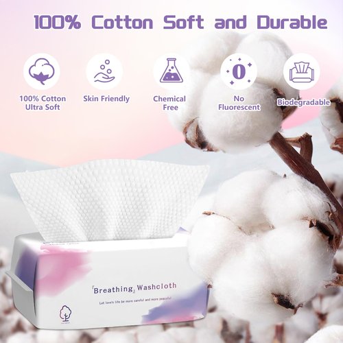 Disposable Face Towel 100 Count, Soft Cotton Face Towels, Dry Wipes Facial Cloths Towelettes for Washing and Drying, Lint Free Facial Tissue for Skincare, Makeup Remover and Cleansing