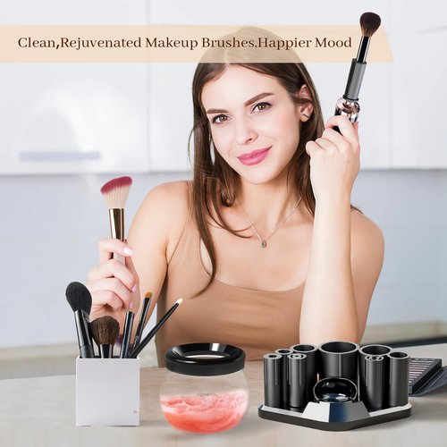 RICRIS Electric Makeup Brush Cleaner and Dryer Machine - Super Fast Clean and Dry Make Up Brushes - Automatic Cosmetic Brush Spinner Washer Tools