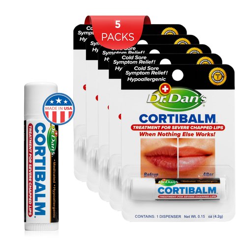 Dr. Dan's Cortibalm-5 pack- for Dry Cracked Lips Healing Lip Balm for Severely Chapped Lips - Designed for Men, Women and Children