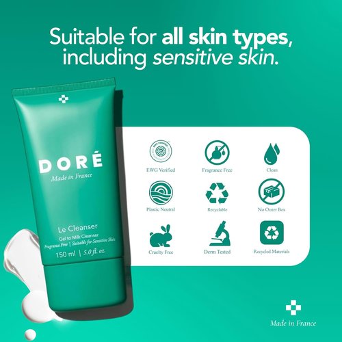 Doré Daily Face Cleanser - Gel to Milk Hydrating Formula for Dry & Sensitive Skin | 5 fl oz (150 ml)