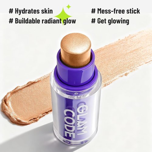 Glam Code Highlighter Stick - Creamy, Long-Lasting Shimmer Glow Makeup | 2 Pack, Starlight White & Gold Coast, 0.23 oz Each