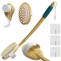 Readaeer Bamboo Bath Brush Set, Long Handles with 2 Removable Brush Heads, Bristle Bristles/Wood Massage Particles, Fine Soft Brush, 3 Brush Heads