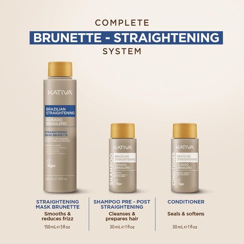 KATIVA Brazilian Keratin Hair Straightening Treatment - 12 Weeks of Smooth, Frizz-Free Brunette Hair | Hyaluronic Acid & Argan Oil, Formaldehyde Free