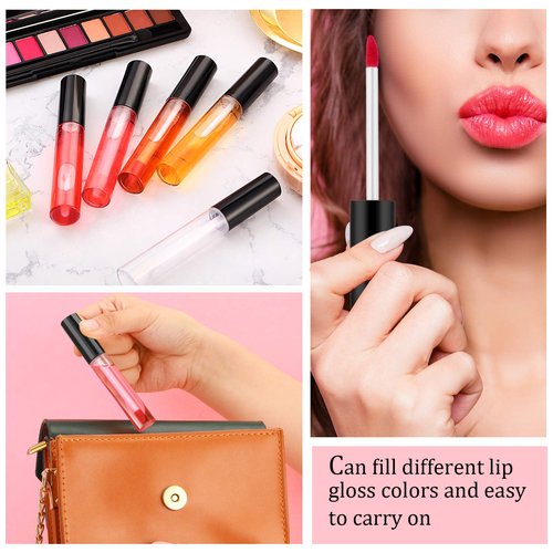 Nuanchu 100 Pcs 10 ml Lip Gloss Tubes Bulk Empty Plastic Lip Gloss Containers Clear Tubes Refillable Balm with Wand and Rubber Inserts Containers Bottles for DIY Makeup Travel (Black)