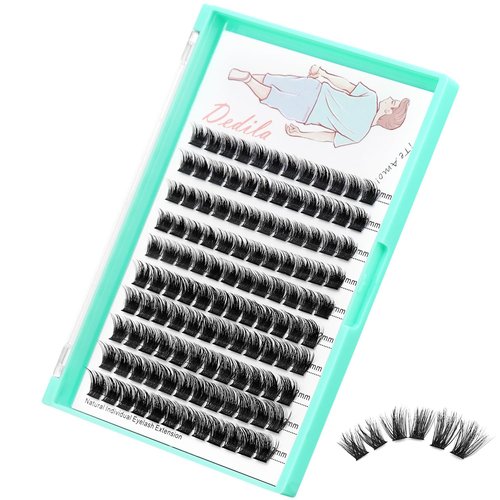 Dedila Large Tray-Grafted Wide Stem Individual False Eyelashes Thick Base 120 Clusters D Curl Natural Long Volume Eye Lashes Extensions Dramatic Look 8-20mm Available (Mixed 10-12mm)