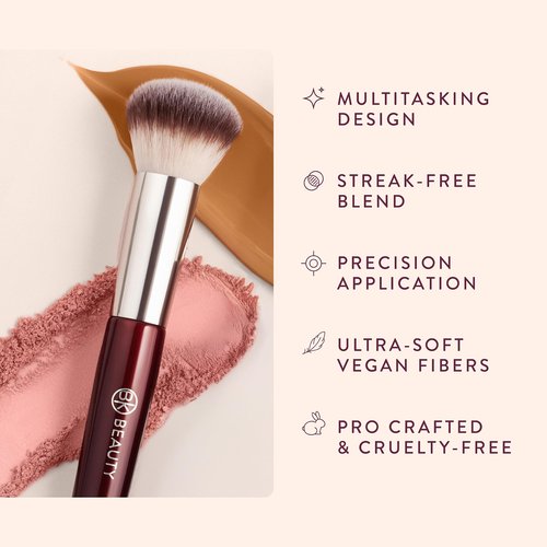 BK BEAUTY 116 SMALL ROUND COMPLEXION BRUSH – Compact Round Makeup Brush for Precise Blending of Cream Blush, Contour, Bronzer & Foundation, Vegan Bristles