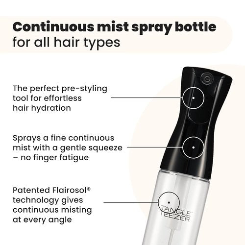 TANGLE TEEZER Continuous Spray Bottle - Reusable & Refillable for Hair Detangling | 10.1 oz, Black