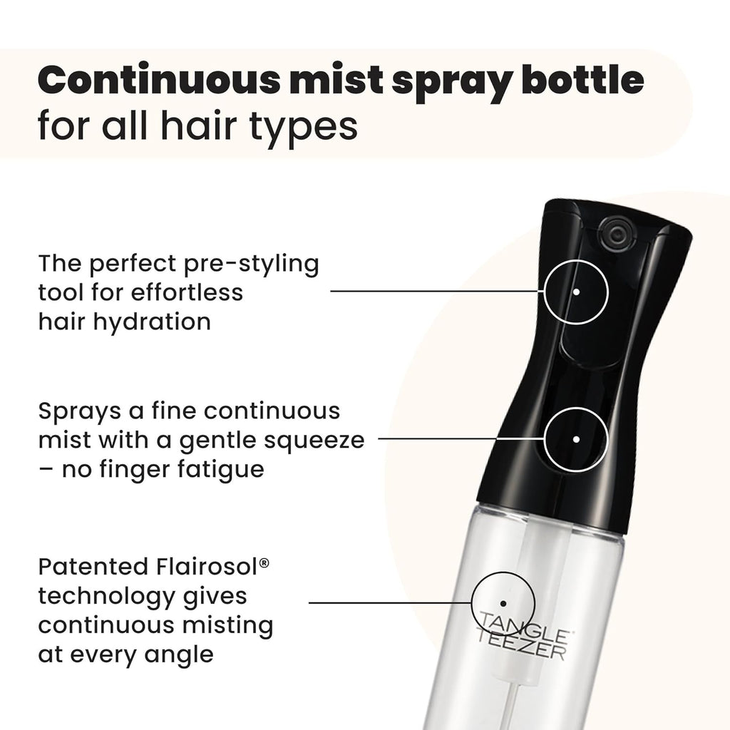 TANGLE TEEZER Fine Mist Spray Bottle - Reusable & Refillable Hair Detangler | 10.1 oz, Black