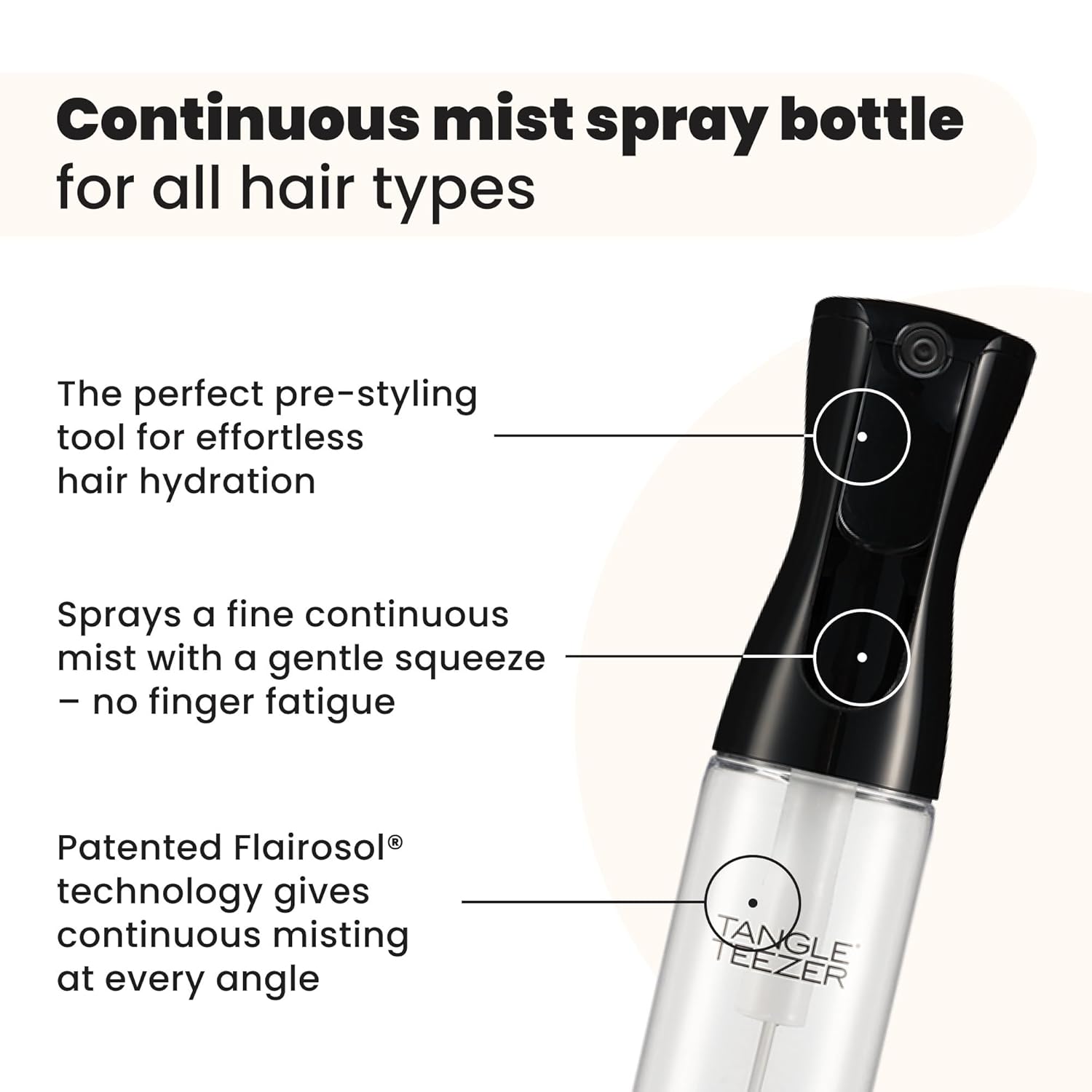TANGLE TEEZER Fine Mist Spray Bottle - Reusable & Refillable for Hair Detangling | 10.1 oz, Black