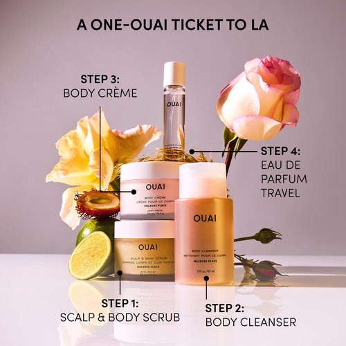 OUAI Scalp & Body Scrub Travel Size, Melrose Place - Exfoliating Body Scrub with Sugar & Coconut Oil Blend for Smooth, Moisturized Skin - Gentle for Removing Product Build Up (3.4 Oz)