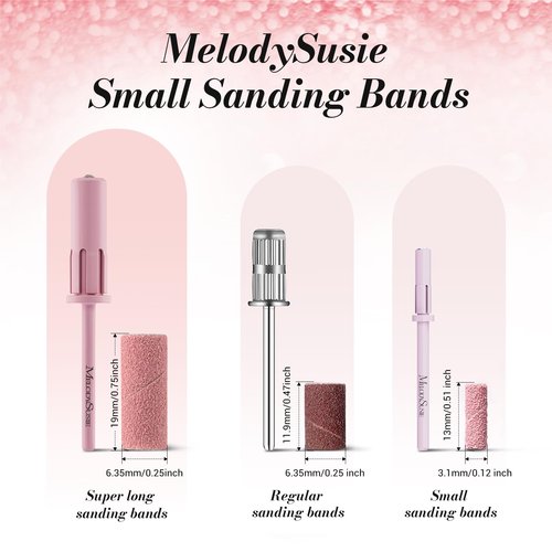 MelodySusie 120 Pcs Nail Drill Bits Small Sanding Bands for 3.1mm Mandrel Bit, 180 Fine Grit Nail File for Acrylic Nails Gel Manicures and Pedicure, Pink (Only Sanding Bands)