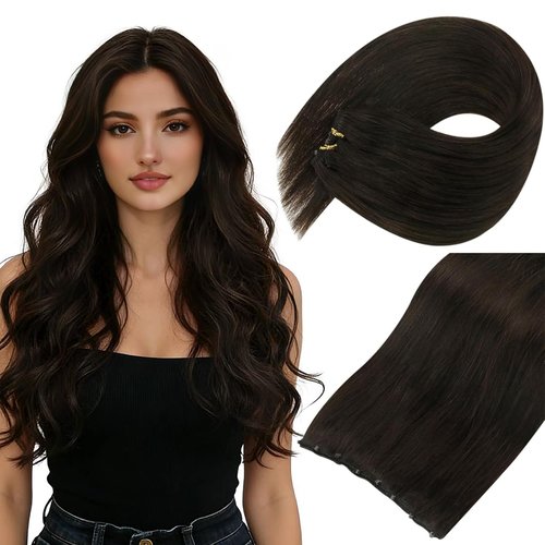 Sunny Hair Beaded Weft Hair Extensions Human Hair Brown Micro Weft Hair Extensions Real Human Hair Dark Brown Micro Bead Wefts Extensions Short Straight Hair Can Be Styled With Heat 14inch 50g
