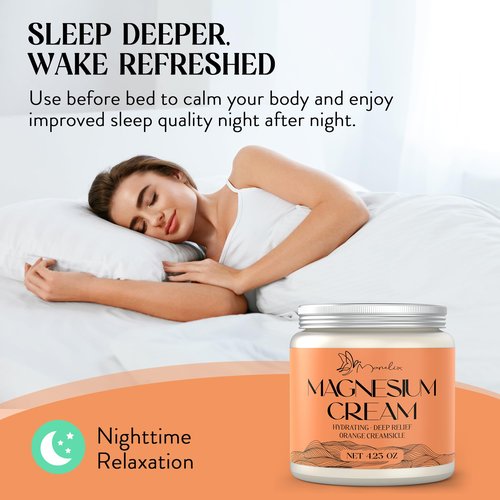 Manelix Magnesium Cream for Sleep - Topical Magnesium for Women, Muscle Relaxation, Calm, Moisturizing with Coconut Oil, Shea Butter & Hyaluronic Acid, 4.23 OZ, Safe for Kids (4.23 Ounce, Orange)