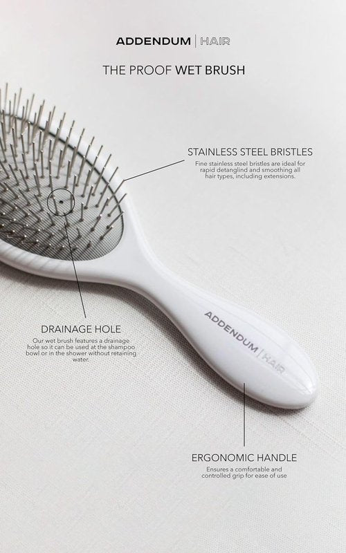 Addendum Hair Luxury Wet Hair Brush - Ergonomic Detangler with Stainless Steel Bristles - White