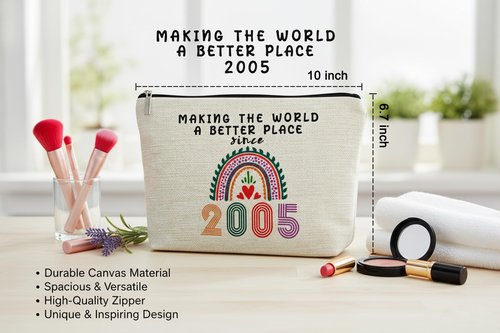 21th Birthday Gifts for Women, Cute 2005 Makeup Bags 21th Birthday Decorations for Teen Girls, 21 Year Old Gift Ideas for Daughter, Sister, Granddaughter, Nieces Cosmetic Travel Bag (Rainbow2005)