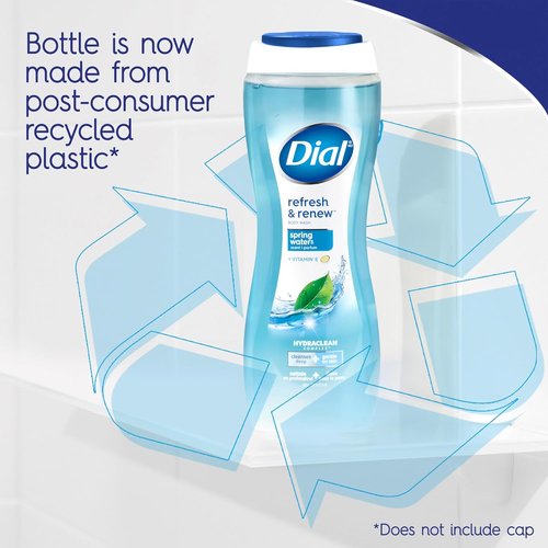 Dial Body Wash - Refresh & Renew Spring Water with Hydraclean Complex | 16 Fl Oz (Pack of 4)