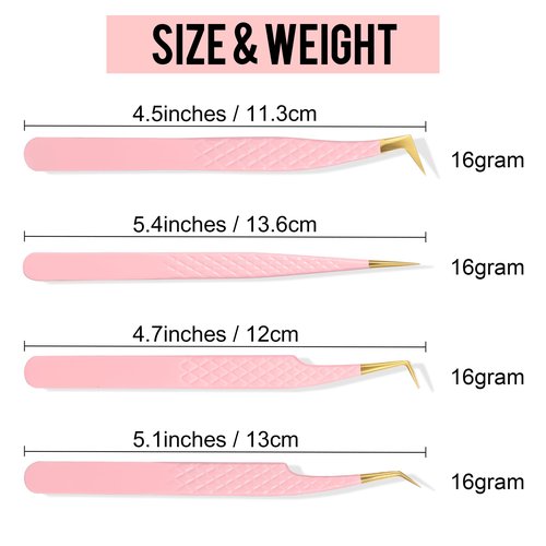 Fiber Tip Lash Tweezers For Eyelash Extension 4 Pcs Tweezers Professional Artist Tech Work Kit Tools,Best Volume Eyelash Lashes Extensions Precision Supplies Volume Boot 90 45 Degree(Pink)
