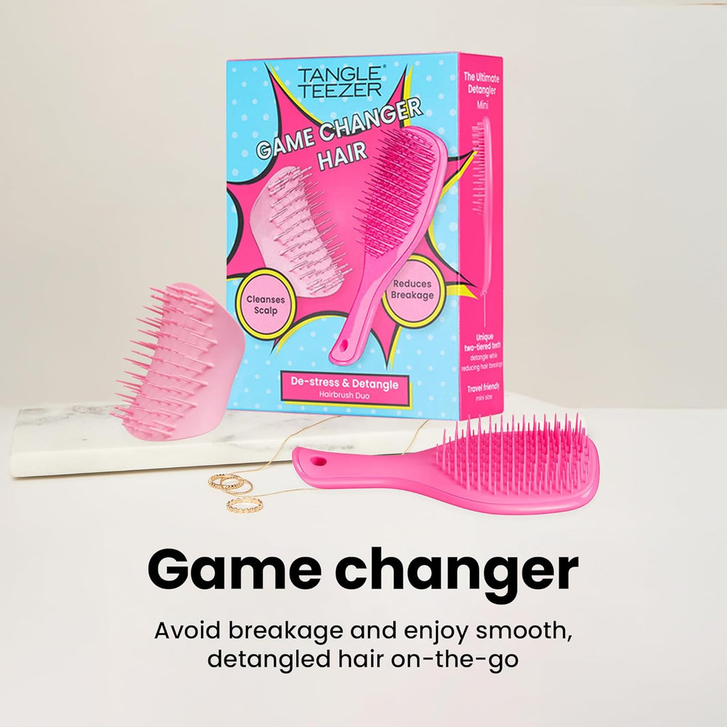 Tangle Teezer Limited Edition Gift Set - Mini Hair Brush & Scalp Massager for All Hair Types | Pink