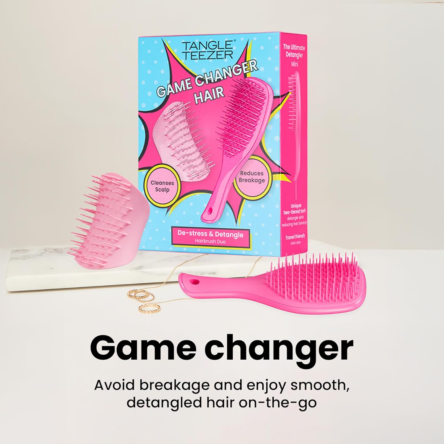 Tangle Teezer Limited Edition Gift Set - Mini Hair Brush & Scalp Massager for All Hair Types | Pink